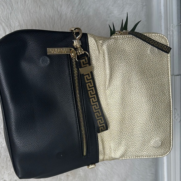 VERSACE Parfums Gold Black Faux Leather Clutch Crossbody Bag. - Picture 7 of 10